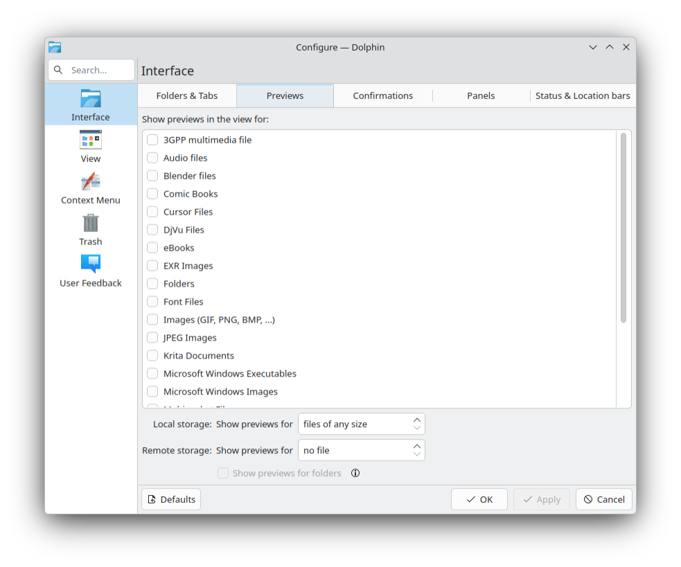 KDE thumbnailing configuration
